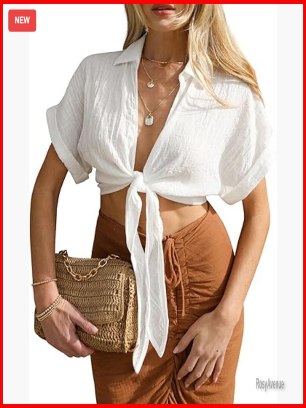 Women's Short Sleeve Crop Top Deep V Neck Front Tie Casual Blouse
